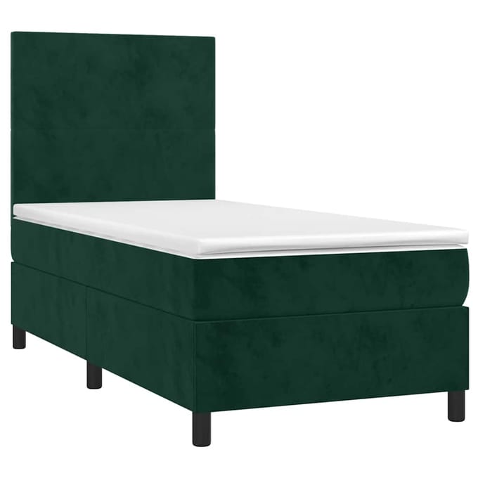 vidaXL - Boxspring - met - matras - en - LED - fluweel - donkergroen - 90x190 - cm
