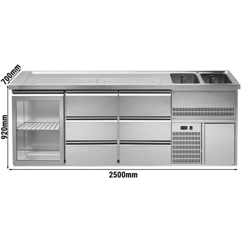 GGM Gastro Biertheke Premium PLUS - 2500x700mm - 1 Glastür & 6 Schubladen