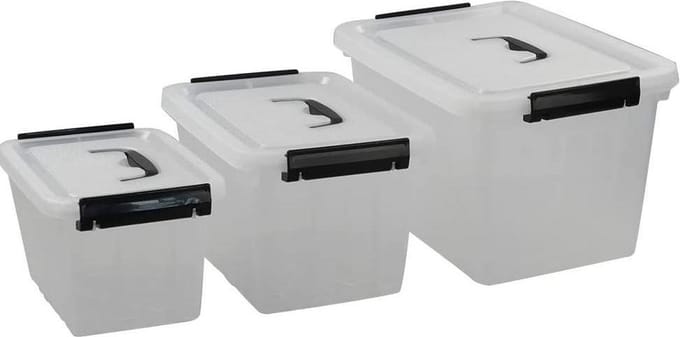 Set van 3 opslagbakken/Opbergbakken met deksel,  3 maten 14L, 8.3L, 4.5L