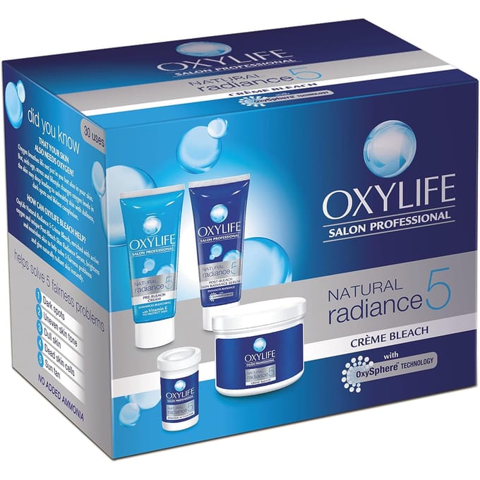 Oxylife Éclat Naturel 5 Crème Décolorante à l'Oxygène Actif, Éclaircissement des Poils du Visage, 126g blue