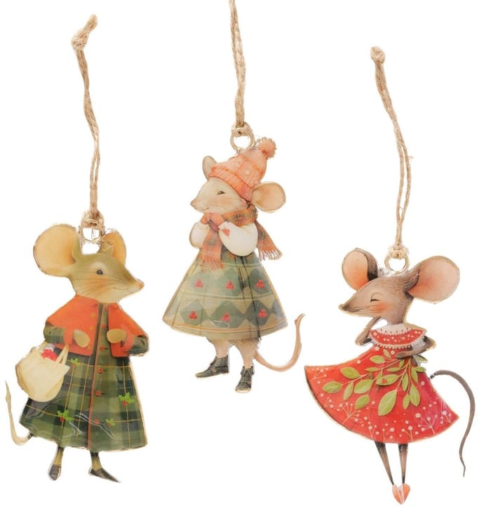 Boltze Home kersthanger muis metaal kerstdecoratie 6,5x10,3cm.