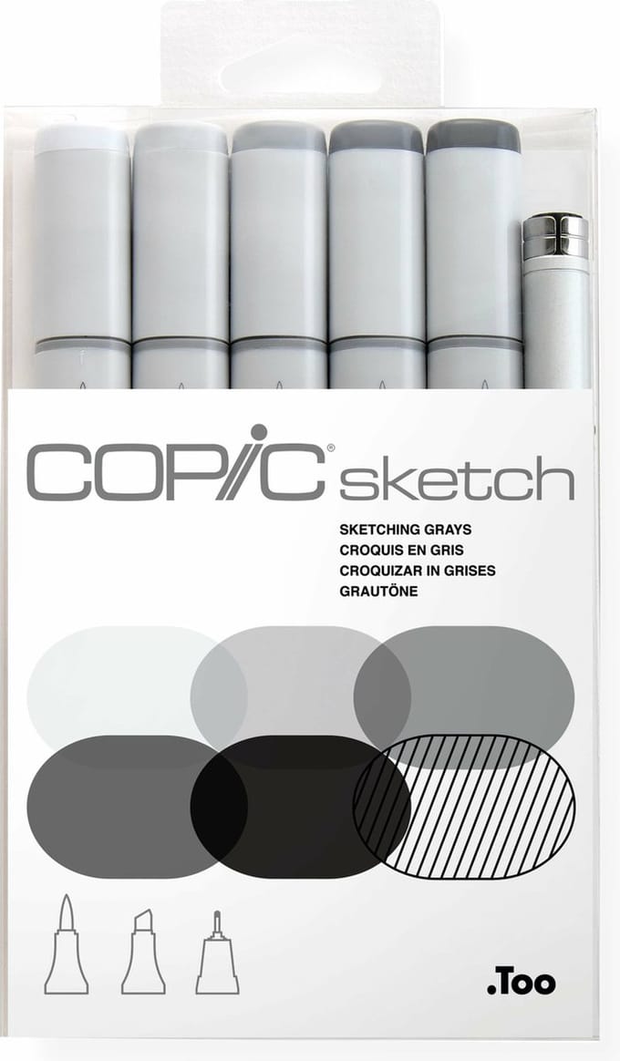 Copic Sketch Sketching Grays markeerstift 6 stuk(s) Beitel/penseelpunt Grijs, Licht Grijs