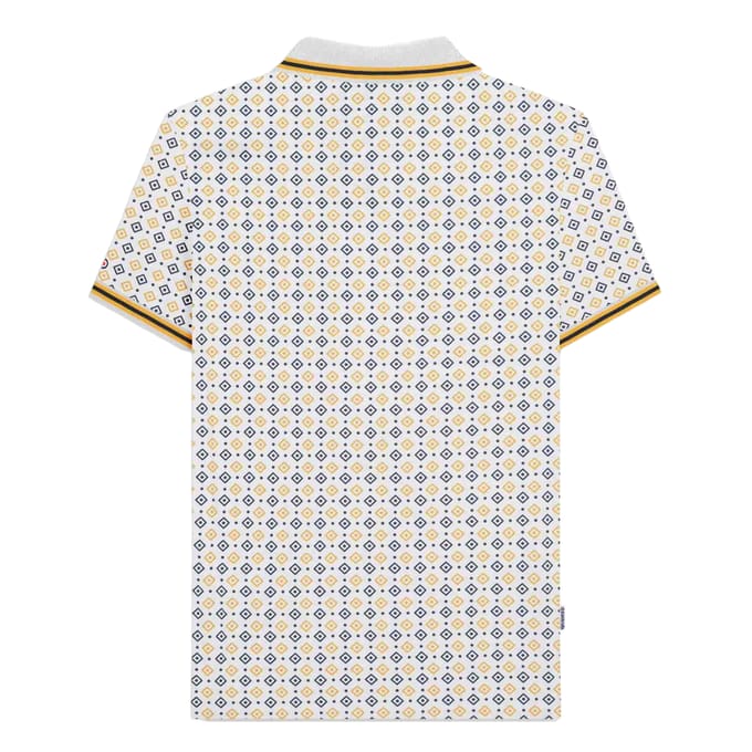 Lambretta Heren SS25 Geometrisch Polo Shirt (Wit/Navy/Goud)