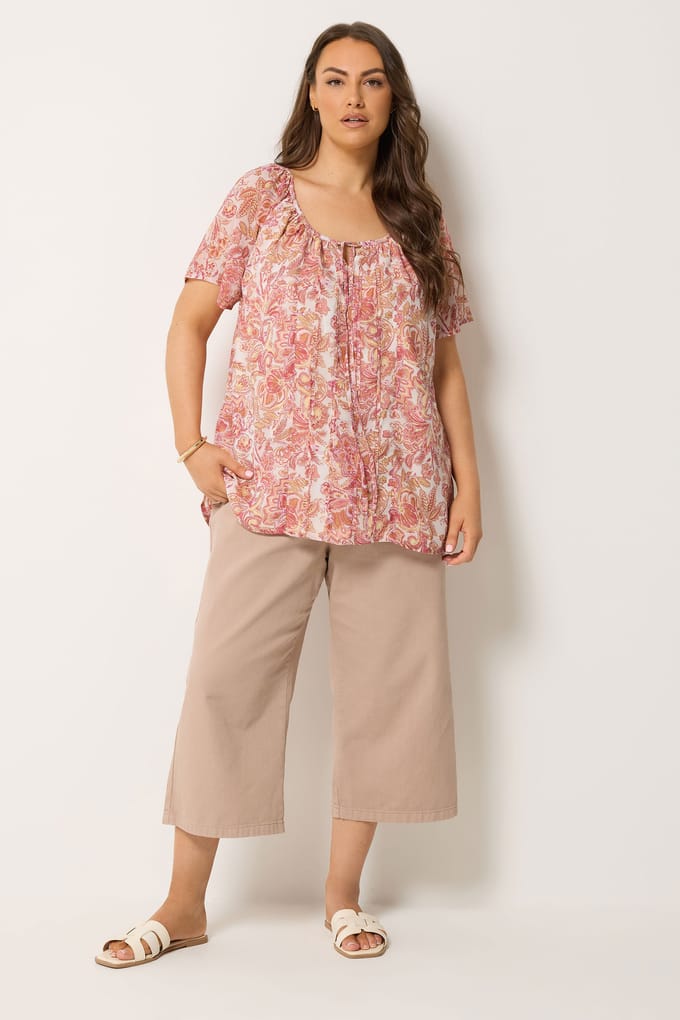 Yours Roze Swingblouse Met Bloemenprint En Plooien Size 58-60