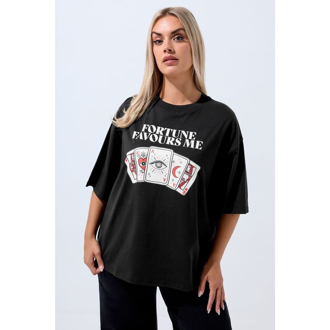 Limited Collection Zwart 'Fortune Favours Me' Slogan Tshirt Size 48