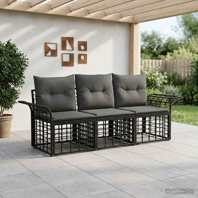 vidaXL - Buiten - bank - set - 3 - st - Zwart - en - Donker - Grijs - Polyester