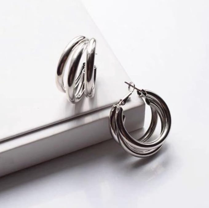 Fliex - oorbellen - oorringen - triple hoops - zilverkleurig