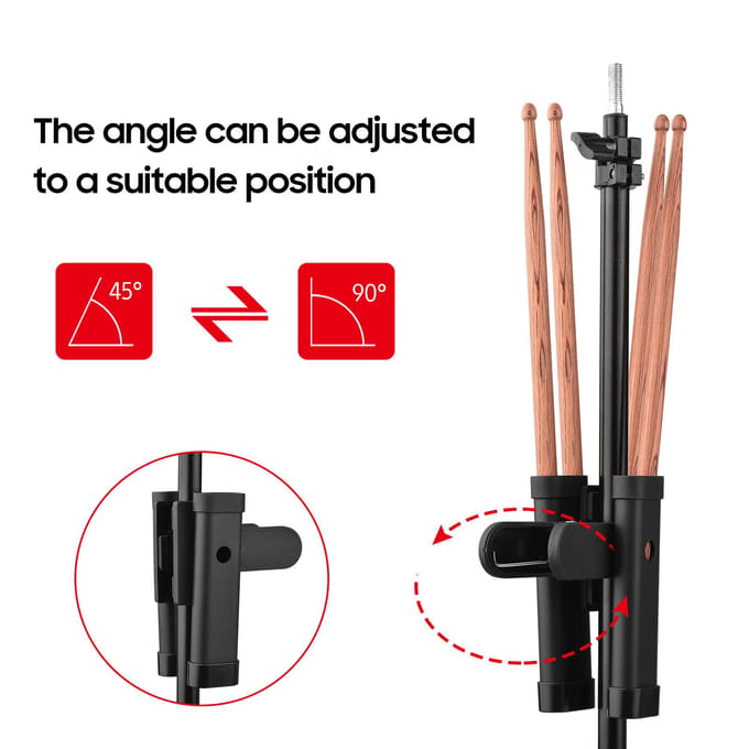 Drumstokkenhouder Borstelhouder Drumstick Grabber Stokhouder Sterk veerklemmechanisme zwart