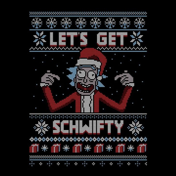 Rick and Morty Kerstmis Lets Get Schwifty T-Shirt - Zwart - M