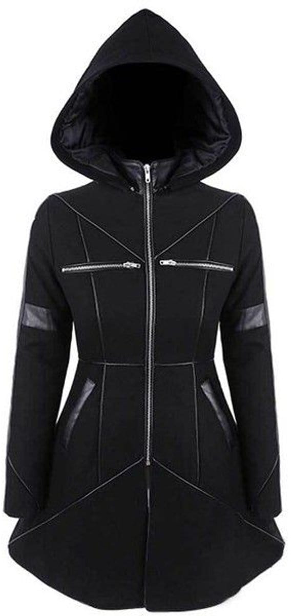Restyle - Zwarte winterjas met zakken, afneembare capuchon - "GEOMETRY COAT" 2XL