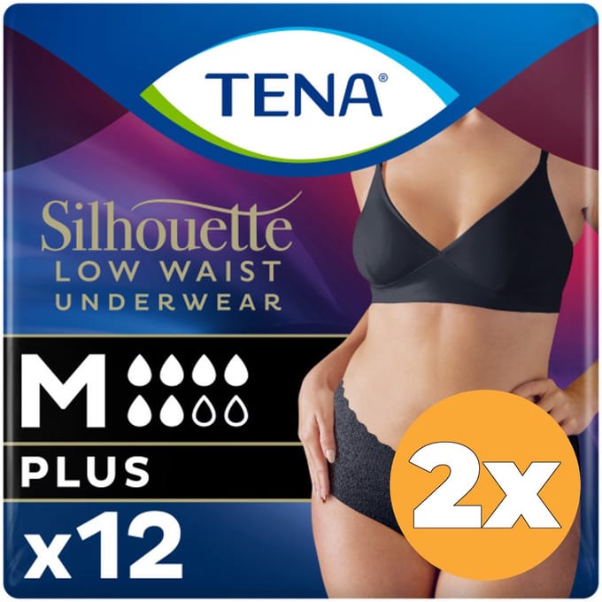 2x Tena Silhouette Plus Noir - Lage Taille M (12 stuks)