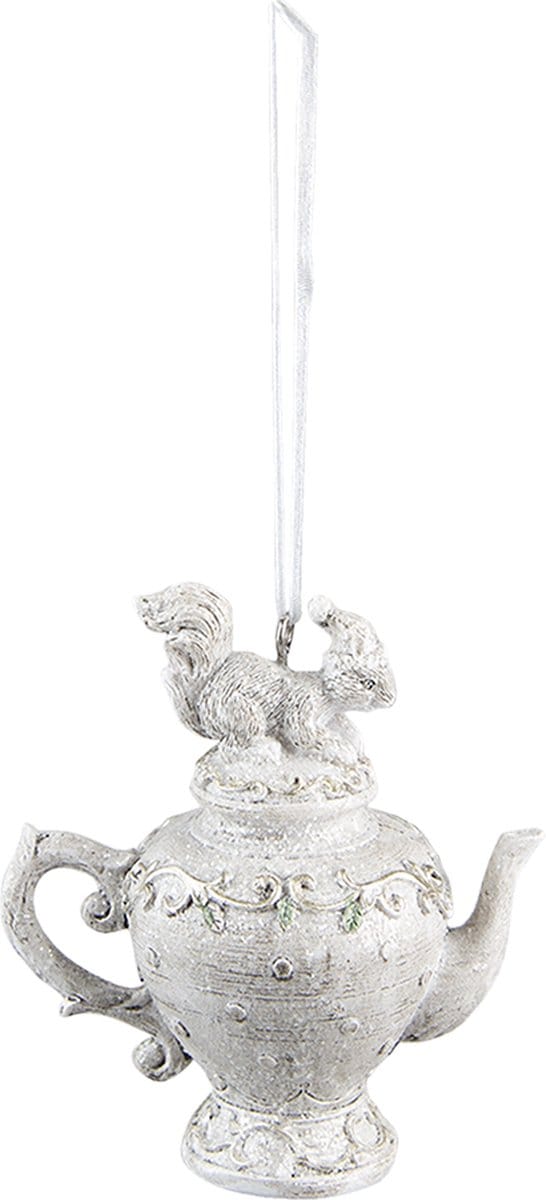 Clayre & Eef Hangers Theepot 8 cm Wit Kunststof Kersthangers