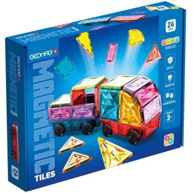 Magnetische Tegels - GEOMAG - Tegels Edelstenen Voertuigen - 24 stuks - Kristal Effect - Vanaf 3 jaar