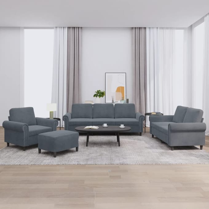 vidaXL - 4-delige - Loungeset - met - kussens - fluweel - donkergrijs