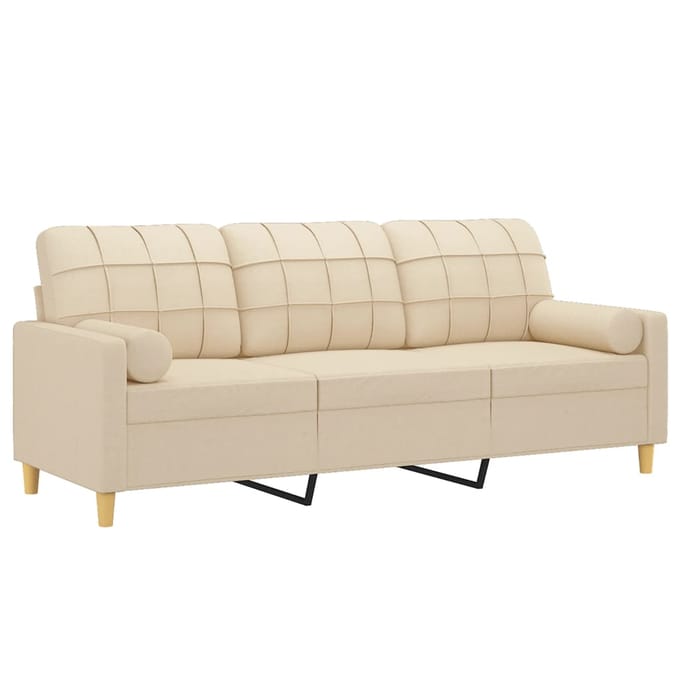 vidaXL - Driezitsbank - met - sierkussens - 180 - cm - stof - crèmekleurig