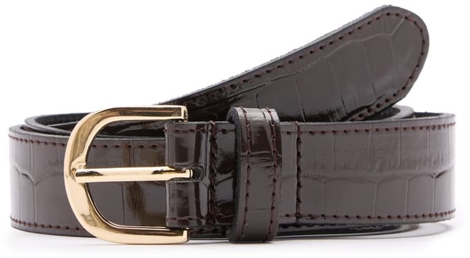 Manfield - Dames - Donkerbruine leren croco riem - Maat 085