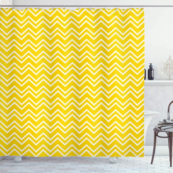 ABAKUHAUS Douchegordijn – Chevron Geel/Wit – 175×240 cm