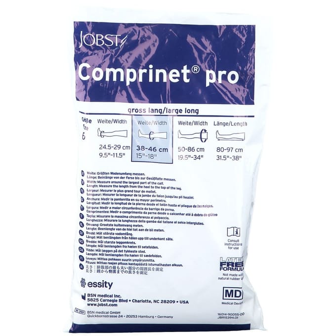 Anti-trombose beenkous 'Comprinet Pro', Maat 6: kuitomvang(maat L): 38-46 cm beenlengte(maat L): 80-97 cm, Wit, per paar