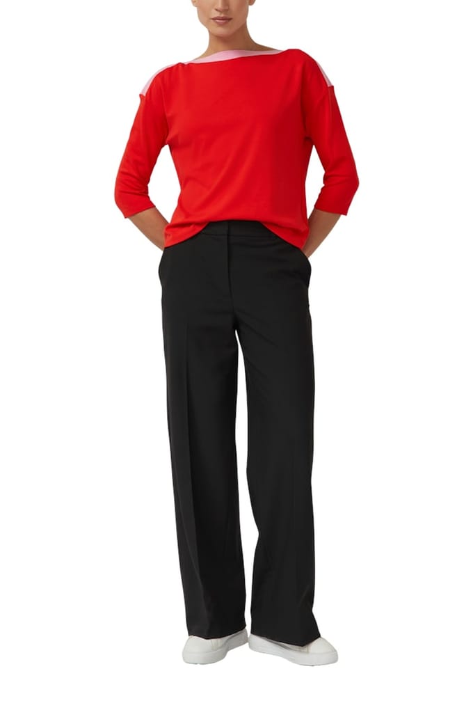 s.Oliver - female - Shirt van viscose in een ontspannen pasvorm met een boothals en contrasterende details