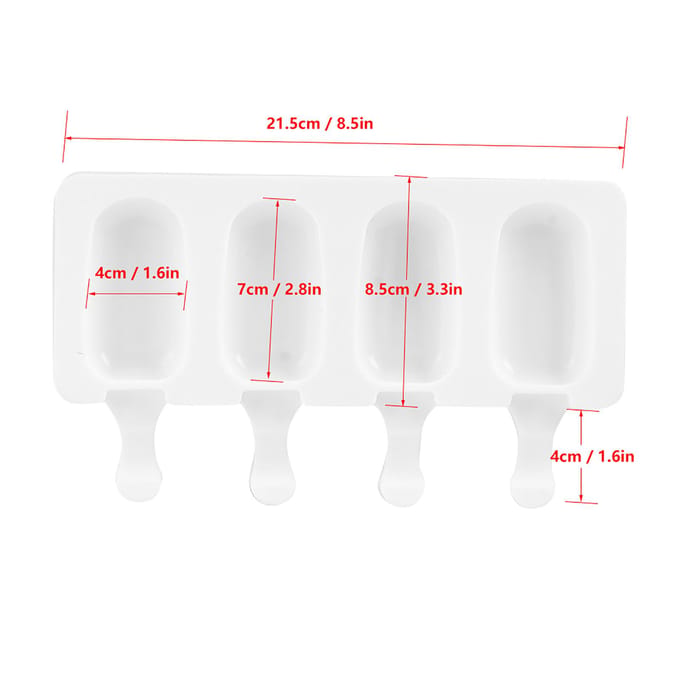 4 ?Moule à Glace en Silicone Alimentaire à Grille Moule à Bâtonnets de Glace Outil de Fabrication avec Bâtonnets pour Bricolage Ménager white