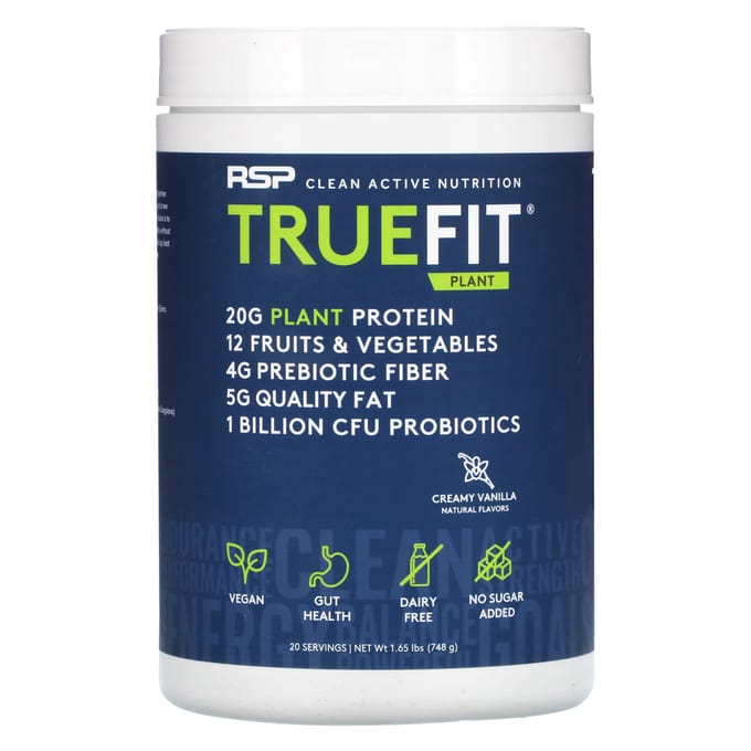 RSP Nutrition, TrueFit Plant Protein Shake, Creamy Vanilla Smaak, 1.65 lb (748 gram)