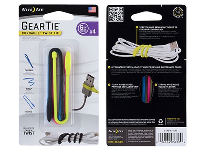 NITE IZE Gear Tie CORDABLE 6" - 4 PACK MIX COLOR