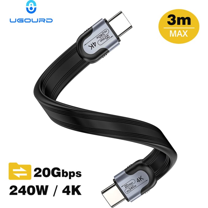 UGOURD 20gbps USB C-kabel 20Gbps USB3.2 Gen2*2 Type C Platte multifunctionele kabel 240W Laptop Tablet Telefoon Netsnoer 0,15m-3m 20Gbps 240W 4K
