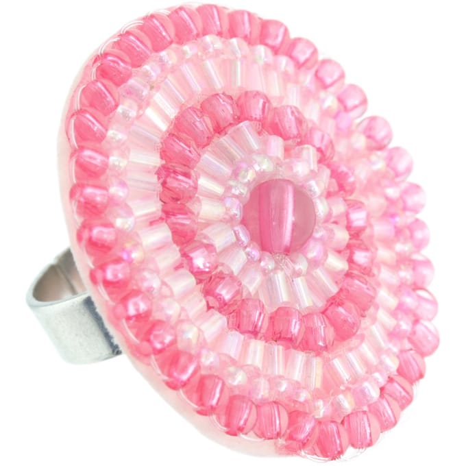 Behave - Ring - Handgemaakte Verstelbare handgemaakte ring met roze kralen – Boho-chic stijl