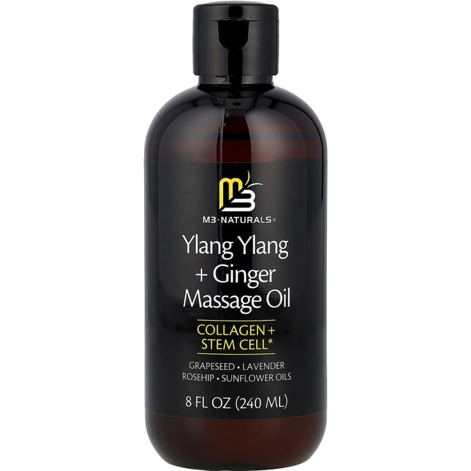 M3 Naturals, Huile de Massage Ylang Ylang + Gingembre, 8 fl oz (240ml) black