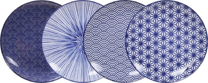 Tokyo Design Studio Nippon Blue Borden 20,6 cm - hoogwaardig porselein - set van 4