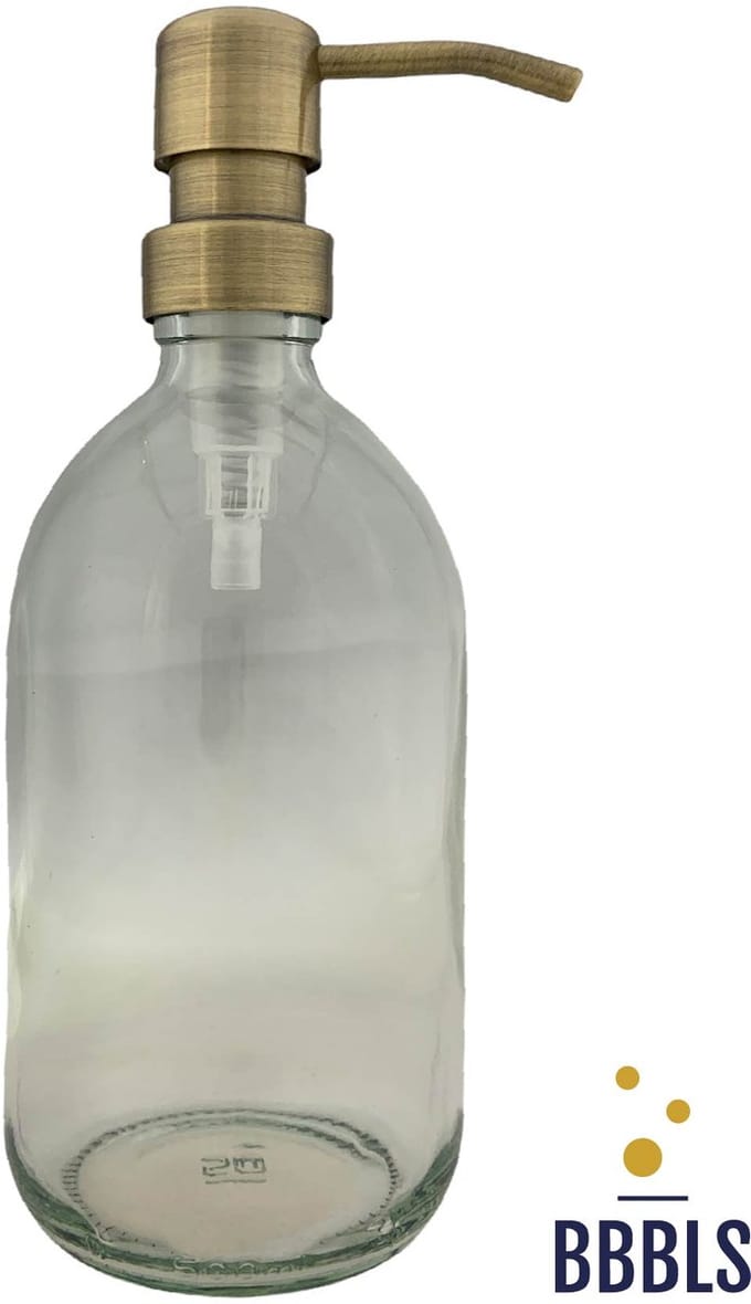BBBLS® Design Dispenser "Blanco" | Transparant Kunststof | 500ml | RVS / Metaal Pomp Goud | Zeeppomp | Zeepdispenser | Zeephouder