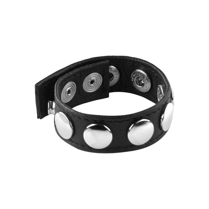Rimba - Leren Cockring/penis strap Versierd Met Metalen Studs - Verstelbaar