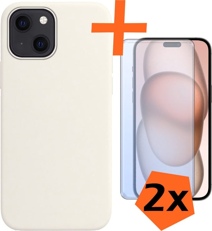 Hoes - Met 2x Screenprotector - Geschikt voor Apple iPhone 15 Plus - Sterk & Shockproof - Back Cover - Siliconen Case - Telefoon Hoes - Wit