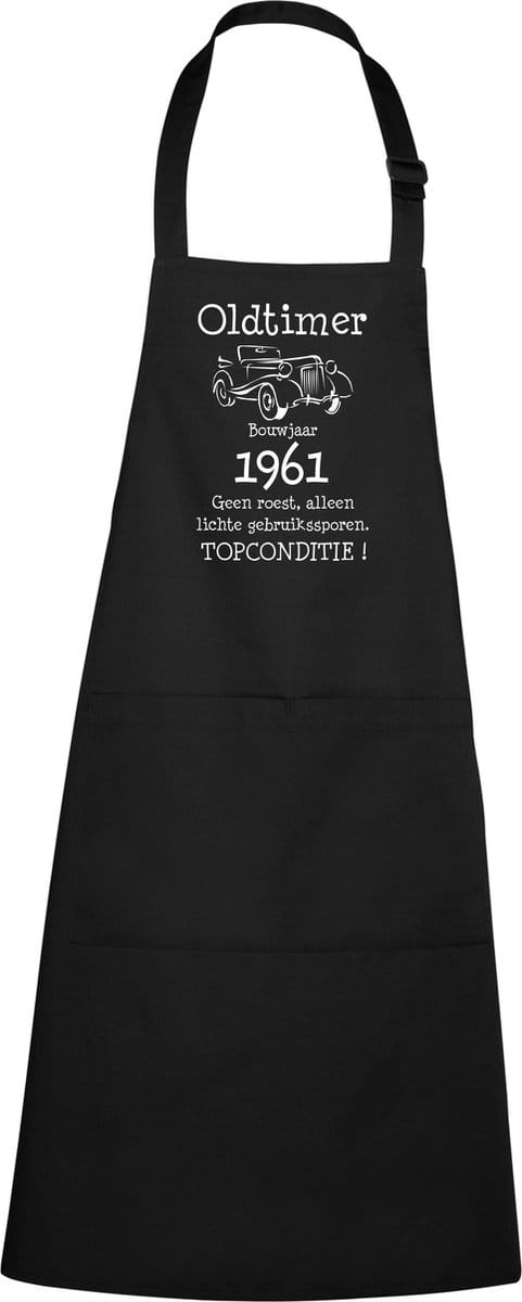 Keukenschort - BBQ schort - Oldtimer - Jaartal 1961 - zwart