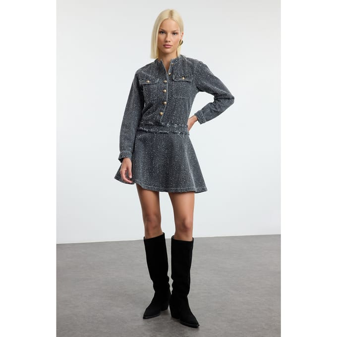 Dames mini-jurk met textuur, lange stijl/avondjurk, normale stijl