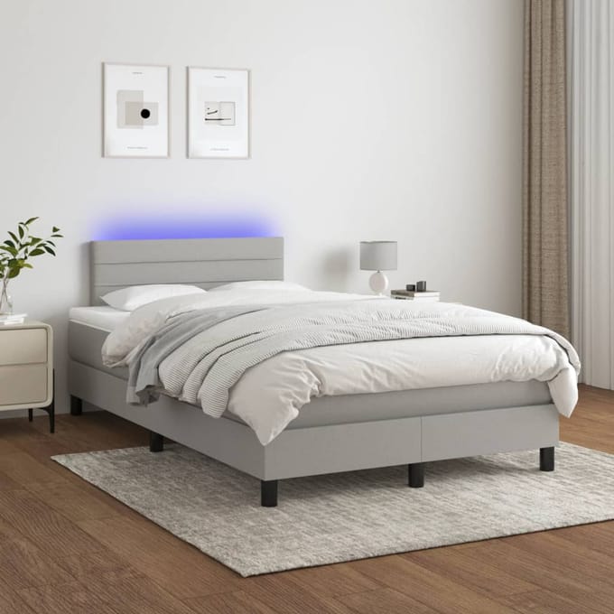 vidaXL - Boxspring - met - matras - en - LED - stof - lichtgrijs - 120x200 - cm