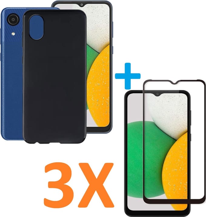 Silicone hoesje zwart met 3 Pack Full Tempered glas Screen Protector Geschikt voor: Samsung Galaxy A03 Core