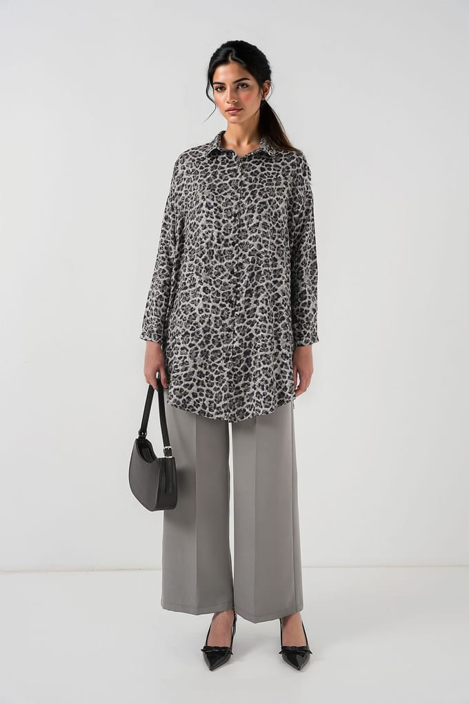 Leopardenprint Lange Mouw Knopenhemd
