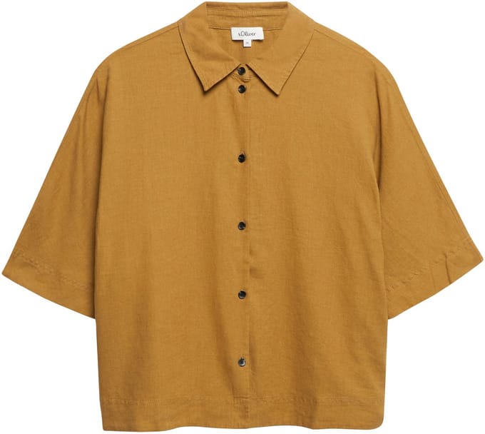 Vrouwelijke Linnen Mengsel Korte Mouwen Blouse met Hemdneck s.Oliver