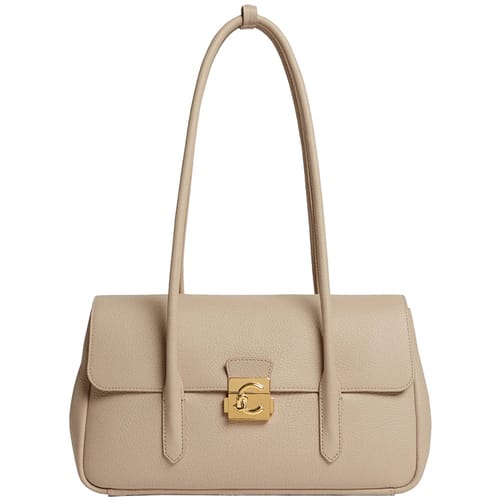 COCCINELLE Leren schoudertas handtas C-Me Lock Handbag Grained Leather Sandshell beige