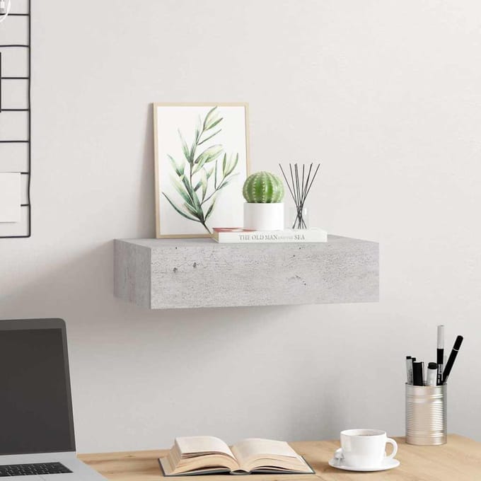 vidaXL - Wandschap - met - lade - 40x23,5x10 - cm - MDF - betongrijs