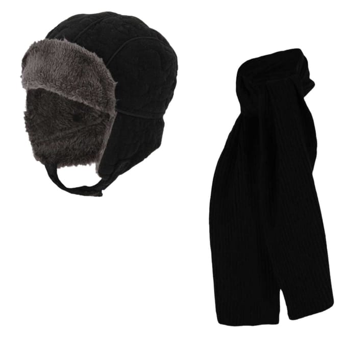 Pilotenmuts & Sjaal jongens - Winterset - 2 t/m 8 jaar - Zwart / 4/8 Jaar