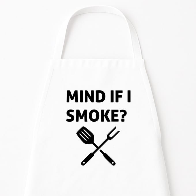 Go Mama - Keukenschort “Mind if I smoke” – Grappig kookschort – One Size – Verstelbaar – Wit – Humor cadeau voor BBQ-fans
