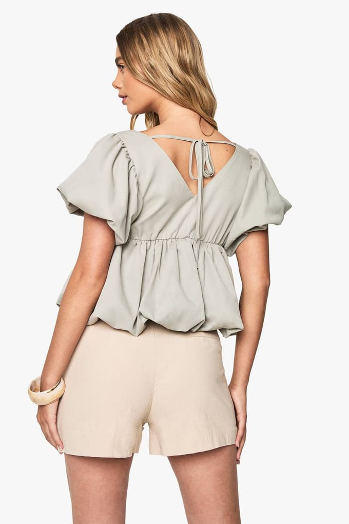 boohoo Dames Poplin Pofbal Top | Sage | Maat: 6