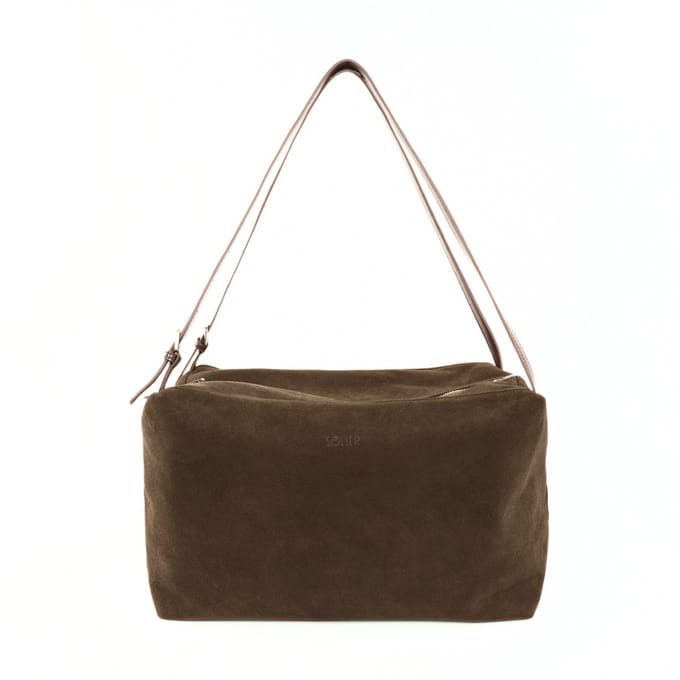 Solier Lora FL42 - Suède Schoudertas Dames - Ruime inhoud - Geschikt voor A4 - Kleur Cappuccino