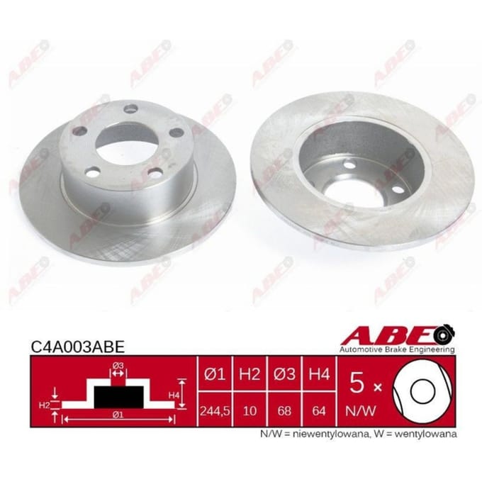 Remschijf ABE C4A003 achter, volledig, 1 Stuk