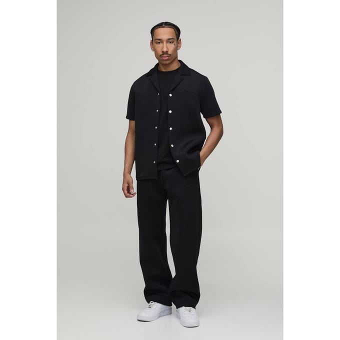 Regular Fit Shirt and Relaxed Trouser Scuba Set | Black | Size Medium