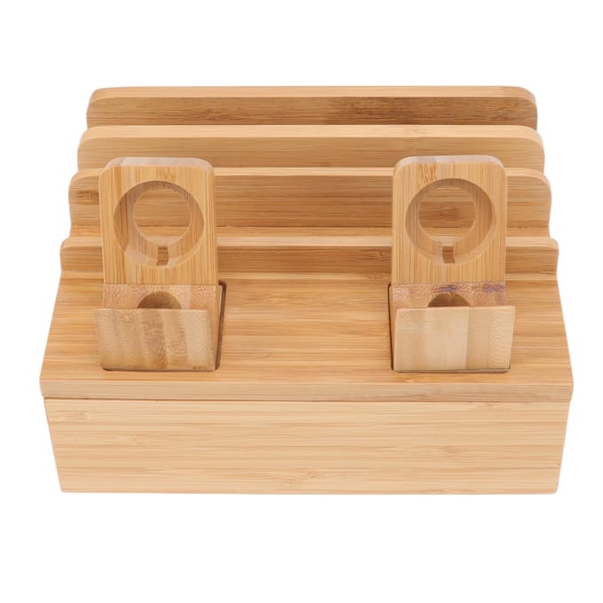 Bamboe Laadstation Multifunctioneel 5 Poorten Laadstation Rek voor Telefoons Tablets Horloges brown