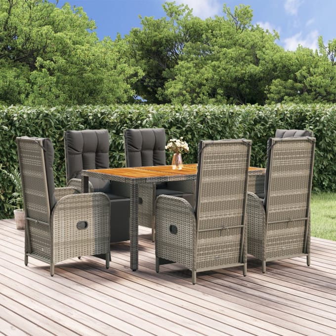 vidaXL - 7-delige - Tuinset - met - kussens - poly - rattan - grijs