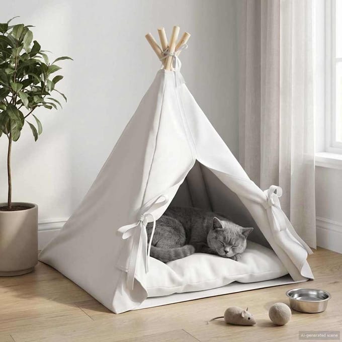 vidaXL Dieren teepee met kussen Wit 60 x 60 x 70 cm Polyester